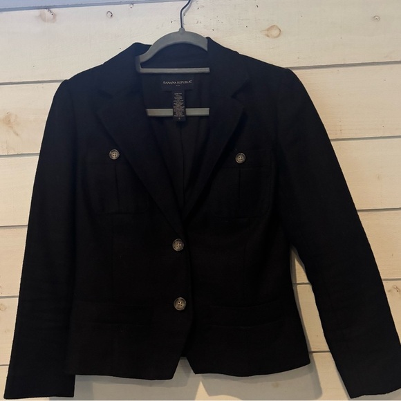 Banana Republic Womens Black Fitted Tweed Blazer Jacket with Pockets - Size 6 - Picture 2 of 14